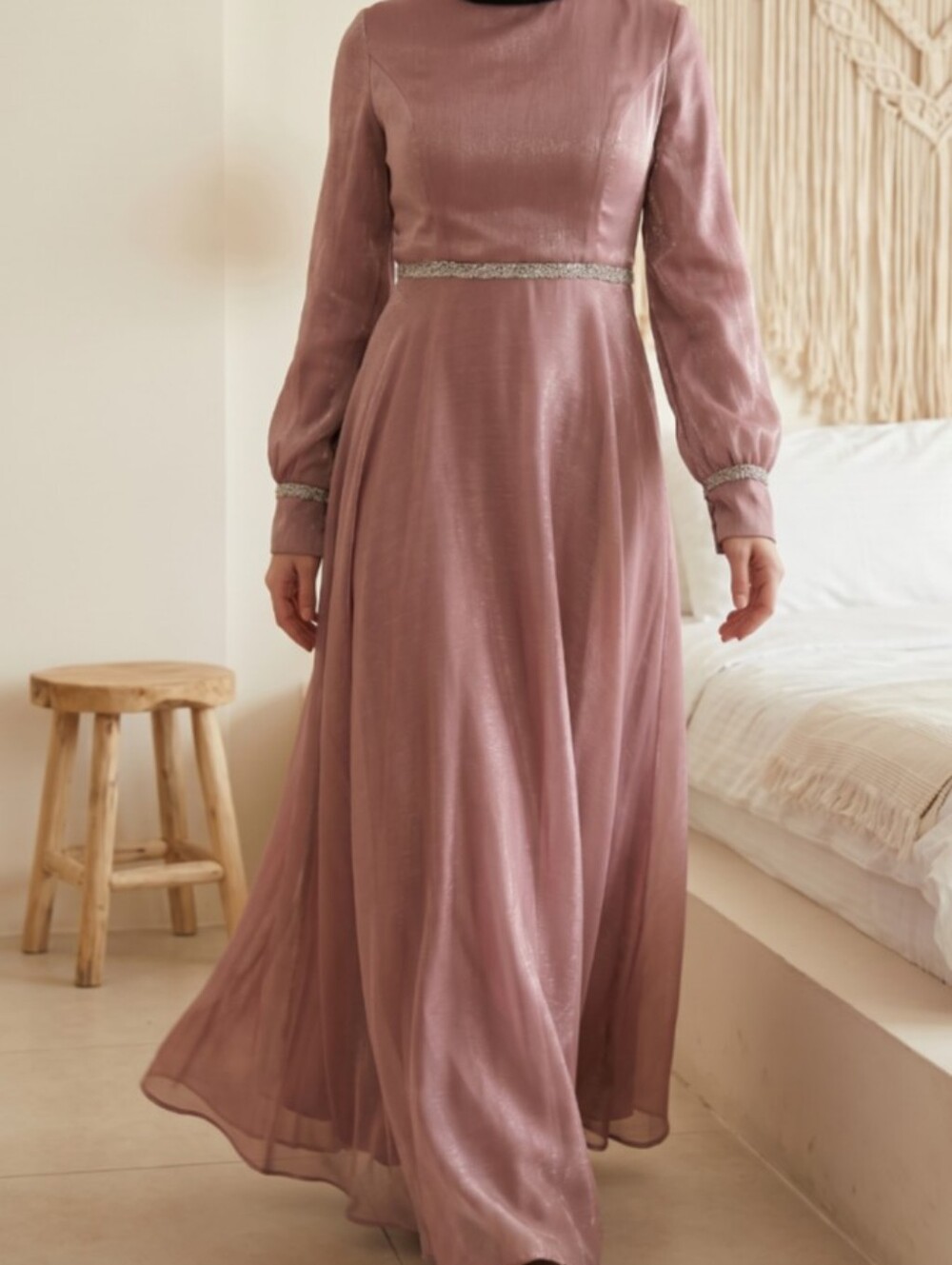 Shimmering Maxi Dress with Silver Accents